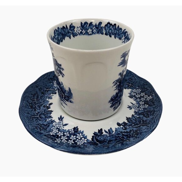 Anne Hathaway Cottage Meakin Romantic England Teacup Saucer Blue White Set - Picture 9 of 10